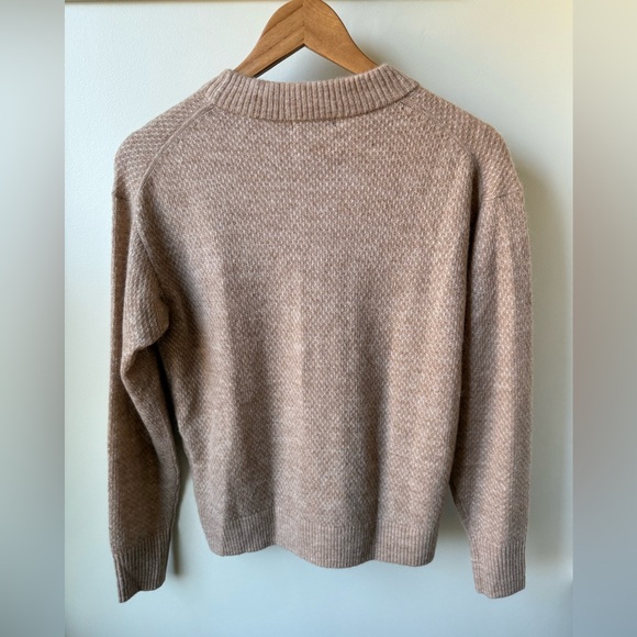 QUINCE Baby Alpaca Wool Diamond Stitch Crew Neck Sweater Camel Soft Neutral M - Picture 2 of 6